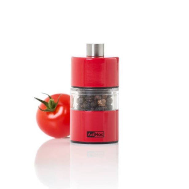 Ad Hoc Stainless Steel Lacquered Pepper And Salt Mill With Ceramic Grinder Ø3.2xH6.2cm, Red, Minimill, Ceracut