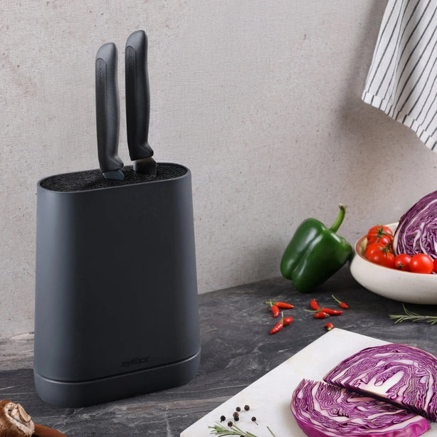 Zyliss Acrylonitrile Butadiene Styrene / Wheat Straw Universal Knife Block L18.8xW9.1xH23.5cm, Gray