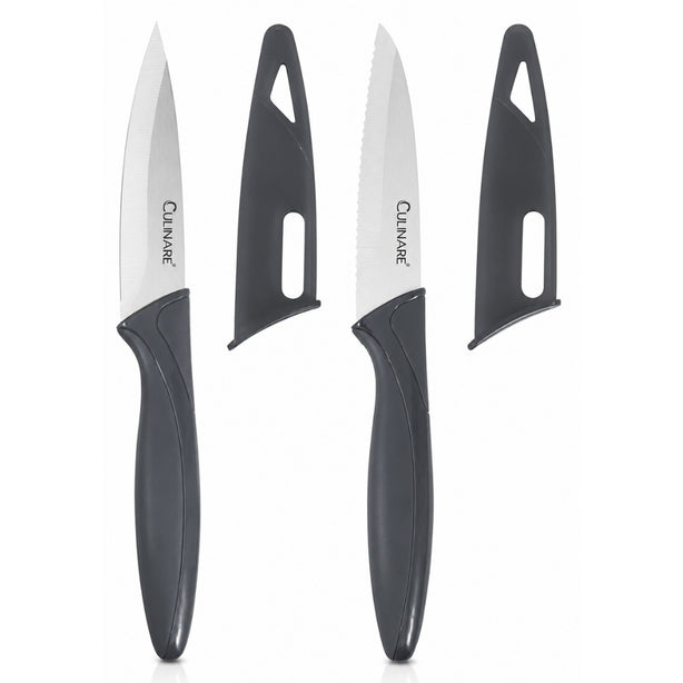 Culinare Stainless Steel 2-Piece Paring Knife Set (1Xnon-Serrated, 1Xserrated) 9cm, Grey