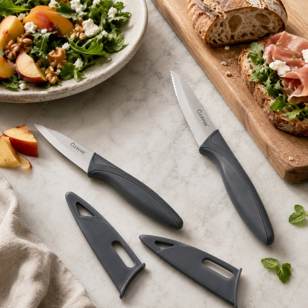 Culinare Stainless Steel 2-Piece Paring Knife Set (1Xnon-Serrated, 1Xserrated) 9cm, Grey