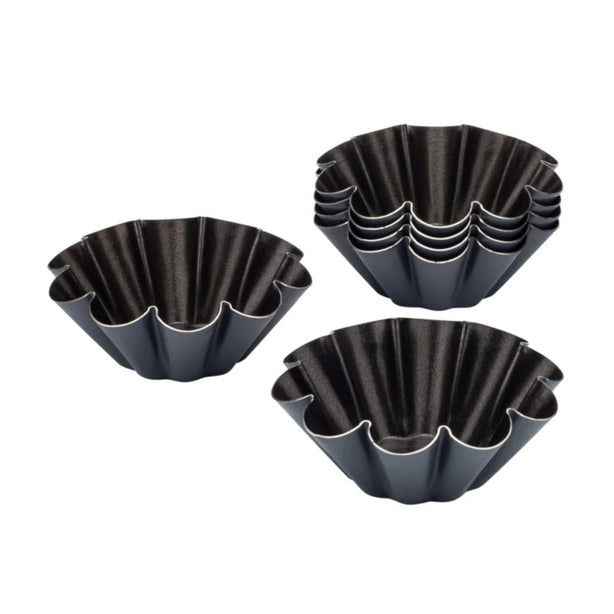 Matfer Exopan Stainless Steel Non-Stick Brioche Pan With 10 Ridges Dia8xH3.2cm, 12Pcs/Pack