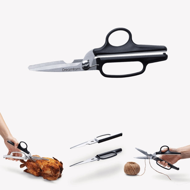Dreamfarm Stainless Steel Bishears Scissors 2-In 1 Kitchen Shears L24xW8.5cm, 0.14Kg, Black+White