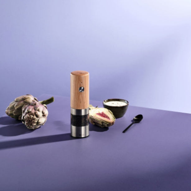Ad Hoc Ash Wood Electric Pepper And Salt Mill With Ceramic Grinder USB Rechargeable Ø5xH17cm, I.Mill, Ceracut