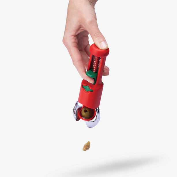 Dreamfarm Stainless Steel Hullapit Berry Huller & Pitter 3-In 1 Fruit Tool L12.5xW4.5cm, 0.07Kg, Red+Green