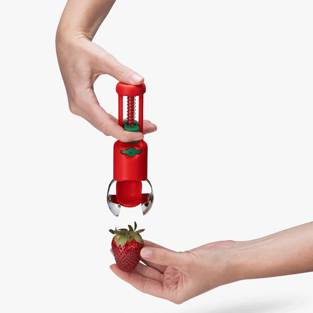Dreamfarm Stainless Steel Hullapit Berry Huller & Pitter 3-In 1 Fruit Tool L12.5xW4.5cm, 0.07Kg, Red+Green
