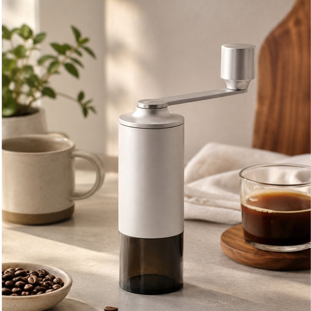 Ad Hoc Plastic Coffee Grinder Manual Mill With Ceramic Grinder Ø5.6xH18.8cm, Light Grey, Moro, Ceracut XL