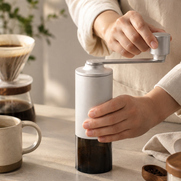 Ad Hoc Plastic Coffee Grinder Manual Mill With Ceramic Grinder Ø5.6xH18.8cm, Light Grey, Moro, Ceracut XL