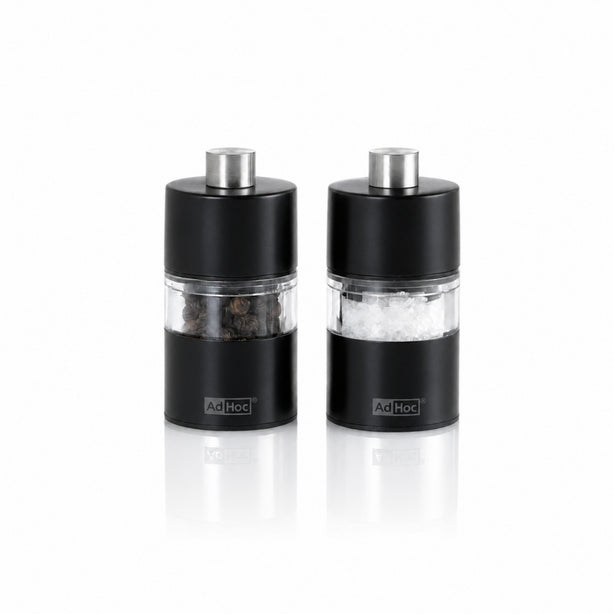 Ad Hoc Stainless Steel Lacquered Pepper And Salt Mill With Ceramic Grinder Ø3.2xH6.2cm, Black, Minimill, Ceracut
