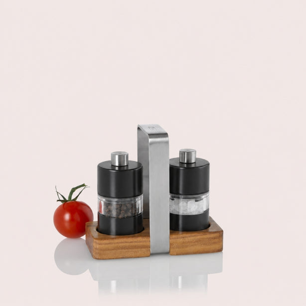 Ad Hoc Stainless Steel Lacquered Pepper And Salt Mill With Ceramic Grinder Ø3.2xH6.2cm, Black, Minimill, Ceracut