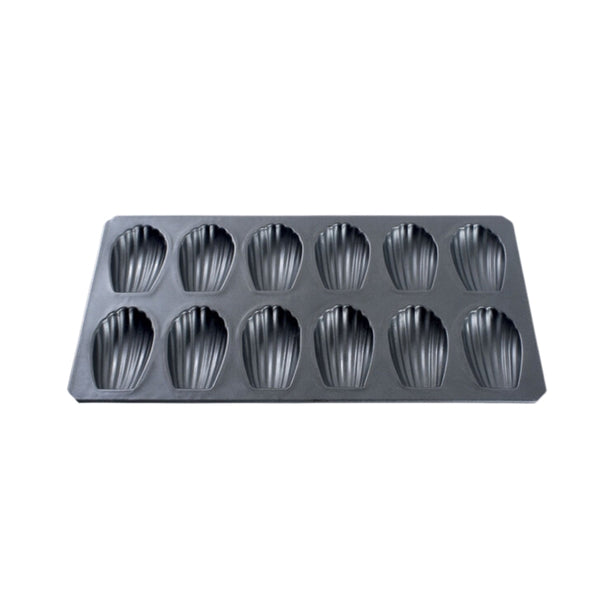 Matfer Exopan Aluminium Non-Stick 12 Compartment Madeleine Baking Tray L36xW19cm, Mould Size L7cm, Black