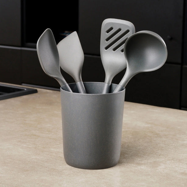 Zyliss Polybutylene Terephthalate 5-Piece Utensil Set (1Xladle L, 1Xslotted Turner, 1Xspatula L, 1Xspoon L, Storage Bucket) L14xW14xH32.5cm, Gray