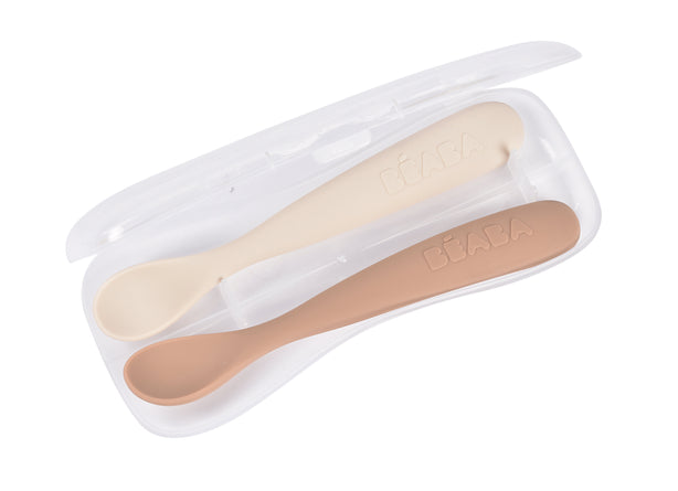 Beaba 1st Stage Silicone Spoons & Case 2 Pack - Praline/Clay