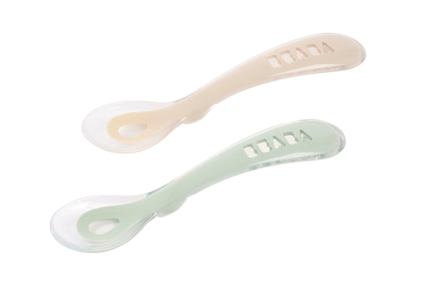 Beaba 2nd Stage Silicone Spoons & Case 2 Pack - Clay/Misty Green