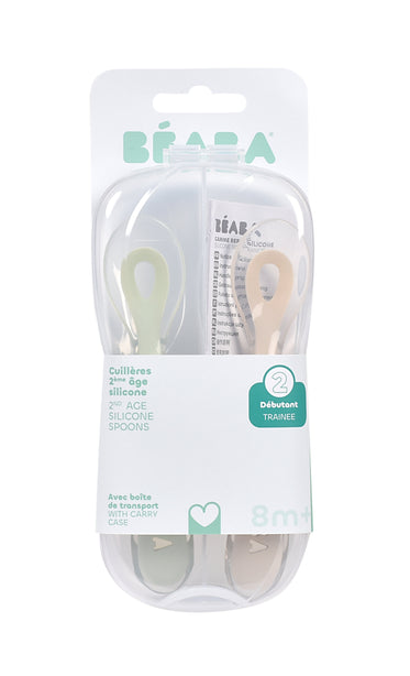 Beaba 2nd Stage Silicone Spoons & Case 2 Pack - Clay/Misty Green