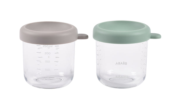 Beaba Glass Jars 250ml 2 Pack - Sage Green/Grey