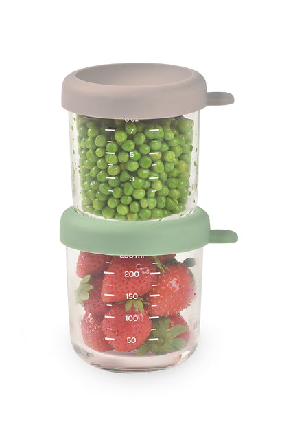 Beaba Glass Jars 250ml 2 Pack - Sage Green/Grey