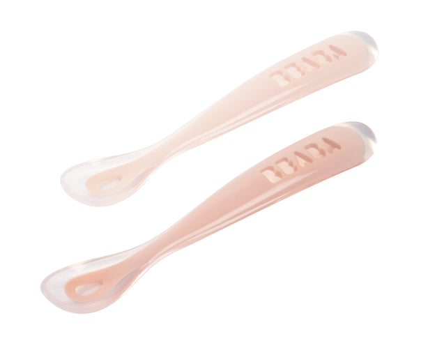 Beaba 1st Stage Silicone Spoons & Case 2 Pack - Cotton Candy/Sorbet
