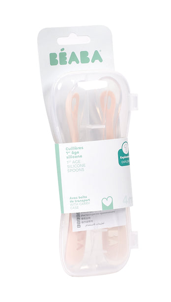 Beaba 1st Stage Silicone Spoons & Case 2 Pack - Cotton Candy/Sorbet