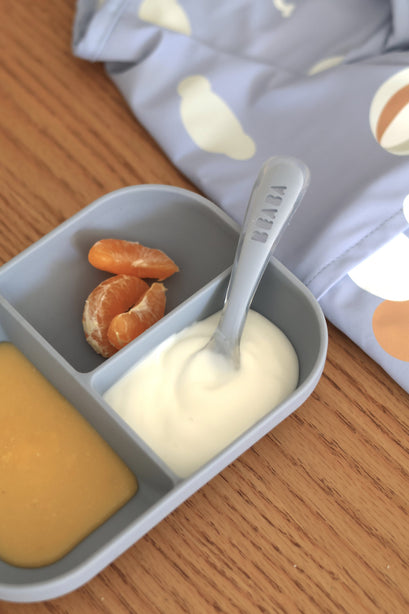 Beaba Silicone Suction Divided Plate & Spoon - Pebble