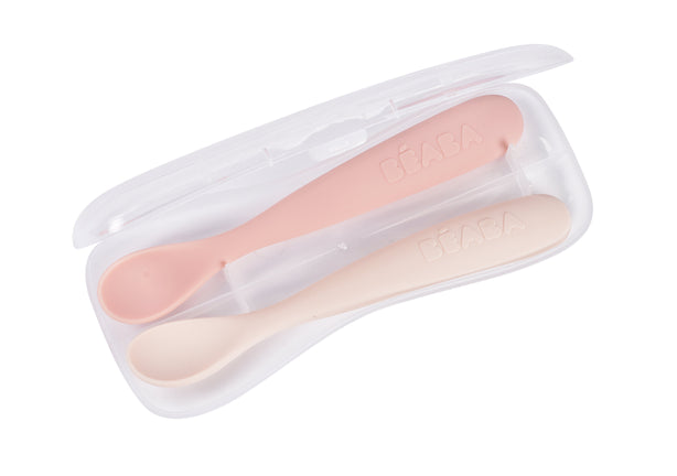 Beaba 1st Stage Full Silicone Spoons & Case 2 Pack - Cotton Candy/Sorbet