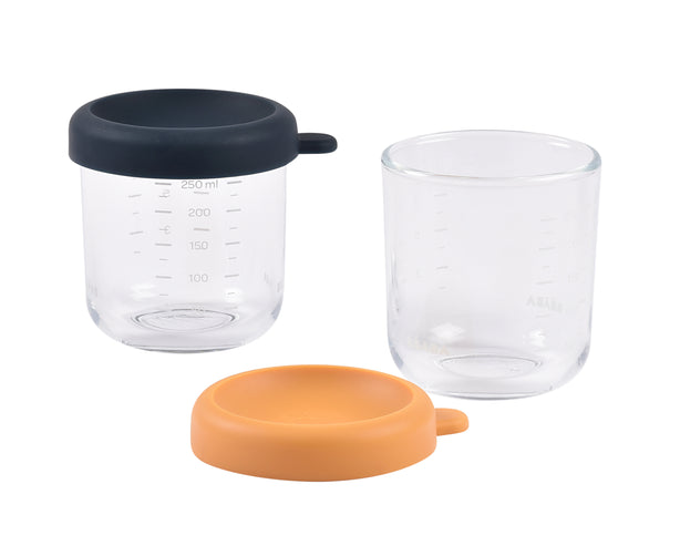 Beaba Glass Jars 250ml 2 Pack - Night Blue/Honey