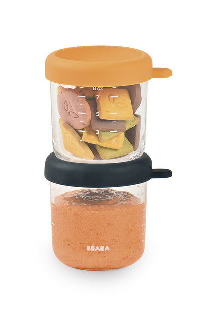 Beaba Glass Jars 250ml 2 Pack - Night Blue/Honey