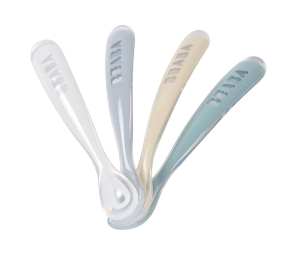 Beaba 1st Stage Silicone Spoons 4 Pack - Pebble/Cloud Blue/Baltic Blue/Clay