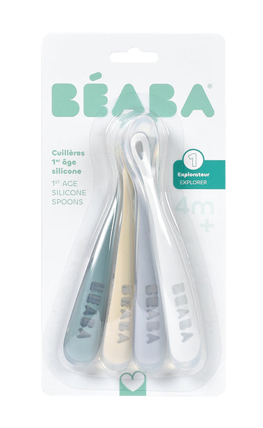 Beaba 1st Stage Silicone Spoons 4 Pack - Pebble/Cloud Blue/Baltic Blue/Clay