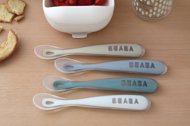 Beaba 1st Stage Silicone Spoons 4 Pack - Pebble/Cloud Blue/Baltic Blue/Clay