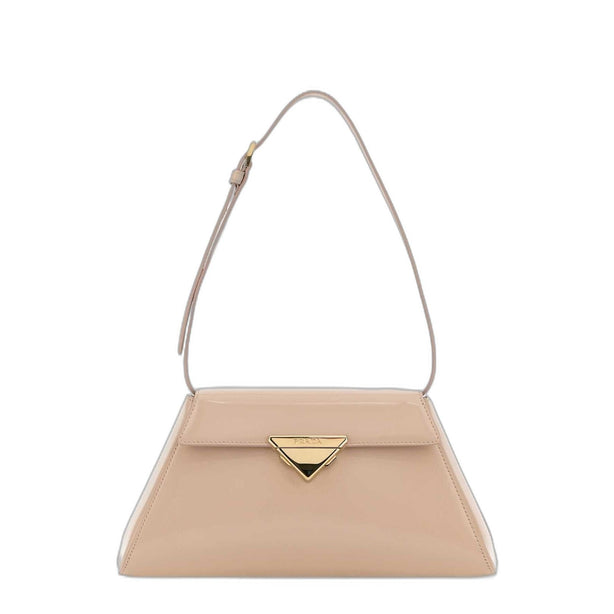 Triangle-Logo Calf Leather Shoulder Bag - Blush Beige