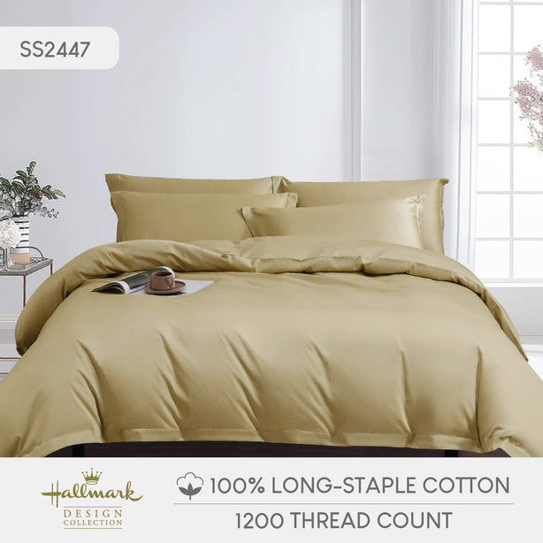 Hallmark Simplicity Premium Cotton 1200TC Plain Bed Linen - Khaki