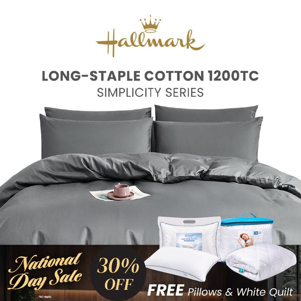Hallmark Simplicity Premium Cotton 1200TC Plain Bed Linen - Dark Grey