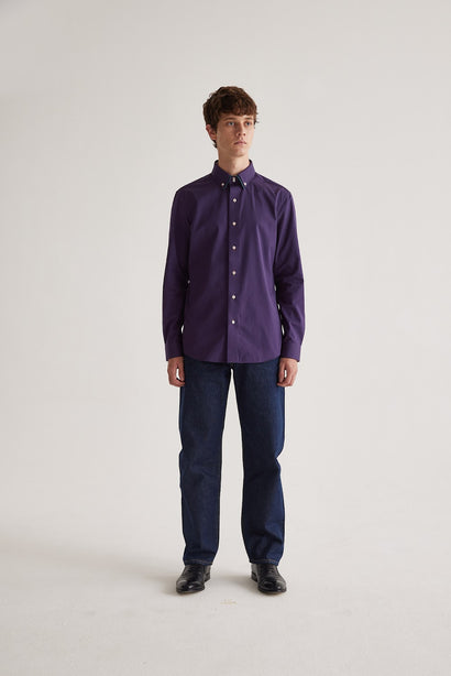Coupe Cousu, Burgundy, Double Collar Long Sleeve Shirt