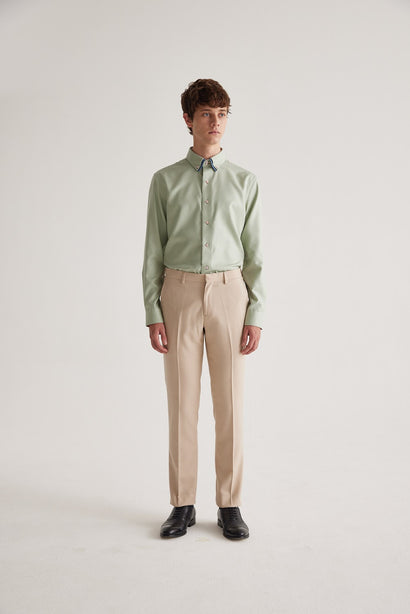 Coupe Cousu, Light Green Twill, Double Collar Long Sleeve Shirt
