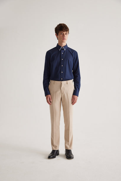 Coupe Cousu, Navy, Double Collar Long Sleeve Shirt