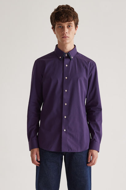 Coupe Cousu, Burgundy, Double Collar Long Sleeve Shirt