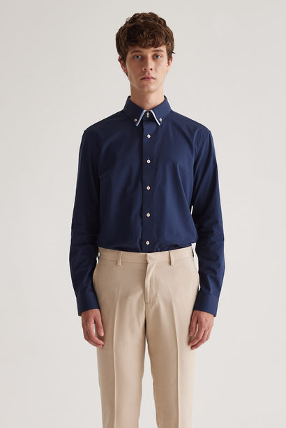 Coupe Cousu, Navy, Double Collar Long Sleeve Shirt
