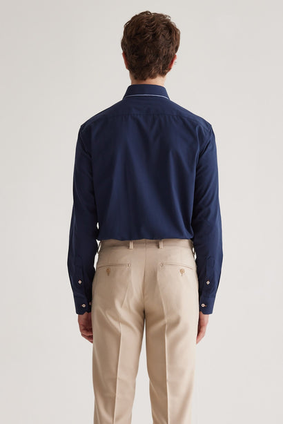 Coupe Cousu, Navy, Double Collar Long Sleeve Shirt