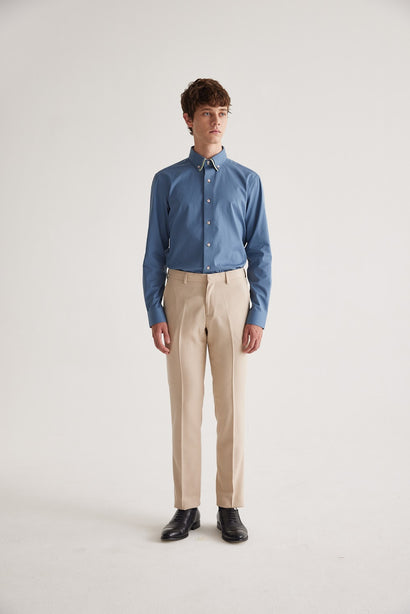 Coupe Cousu, Steel Blue, Double Collar Long Sleeve Shirt