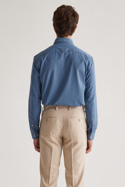 Coupe Cousu, Steel Blue, Double Collar Long Sleeve Shirt