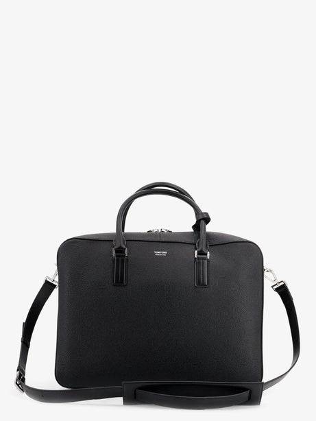 Tom Ford Leather work bag with front lettering logo - Black