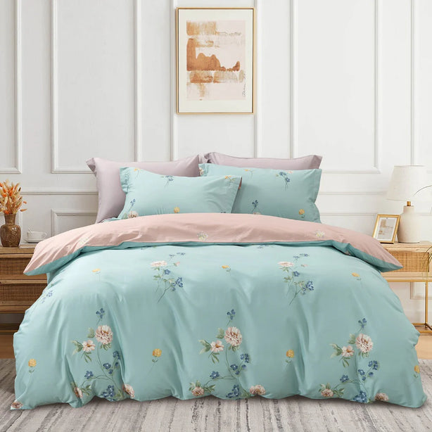 Marie Claire PWP October Campaign I Lumine Printed 100% Combed Cotton 1000TC Bed Set and 2 Glacier Pillows at $49