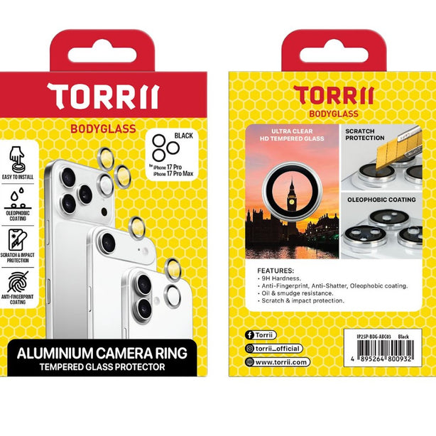 TORRII BODYGLASS Aluminium Camera Ring for iPhone 17 Pro / iPhone 17 Pro Max - Black