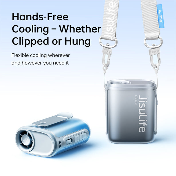 JISULIFE Neck Fan Life 5 4500mAh Battery Mini Portable Rechargeable 100 Gears Strong Wind Bladeless USB Fans with Strap for Outdoor