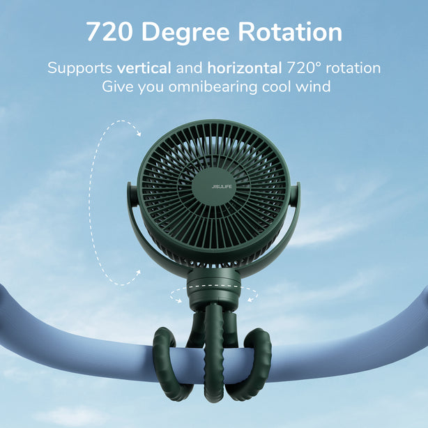 JISULIFE BabyFan LIFE1 Octopus Fan 4000mAh Portable Clip Fan 4-Speed Soft Blades Type-C Washable Cover – Green