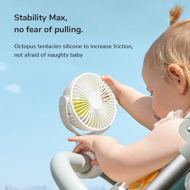 JISULIFE BabyFan LIFE1 Octopus Fan 4000mAh Portable Clip Fan 4-Speed Soft Blades Type-C Washable Cover – White