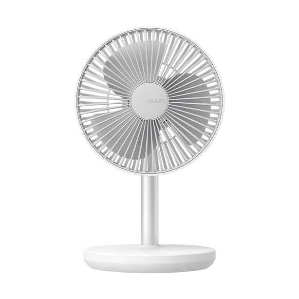 JISULIFE Table Fan LIFE7 8000mAh Oscillating Extendable Desk Fan 5-Speed Strong Wind 8m Quiet Timer Type-C Rechargeable – White