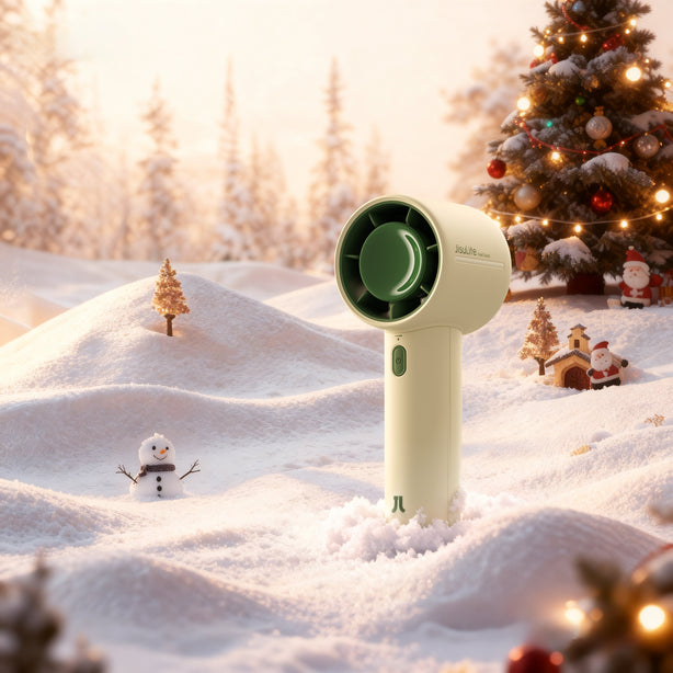 JISULIFE Handheld Fan LIFE10S Christmas Edition 5000mAh Mini Portable Fan 5-Speed Strong Wind 5.7m/s Rechargeable USB Fan with LED Display & Safety Lock
