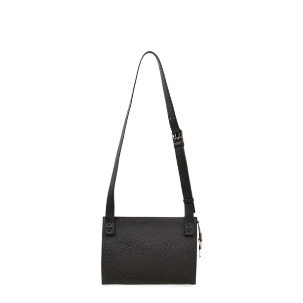 Fold Grain Leather Flat Pouch Shoulder Bags - Black