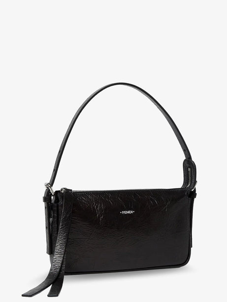 Fendi Zip Top Small vintage-effect leather shoulder bag - Nero